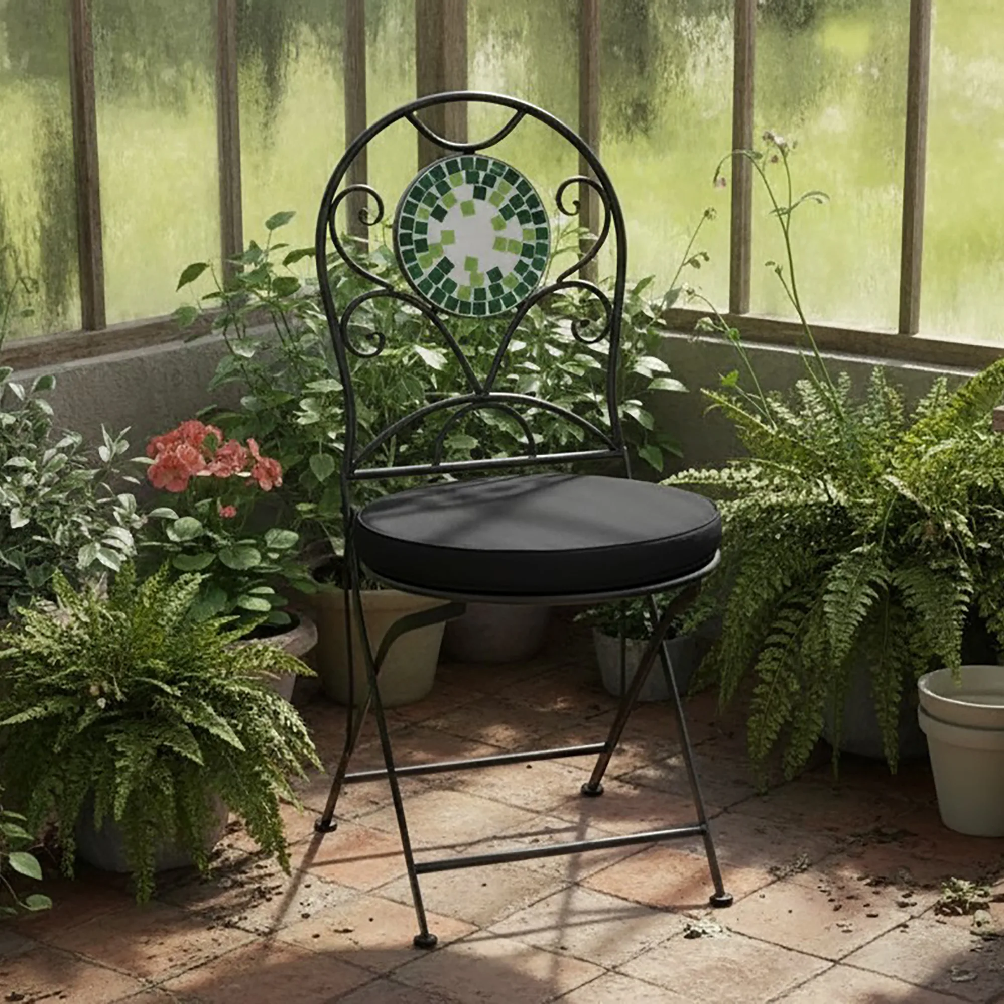 Round Bistro Chair Pad Black