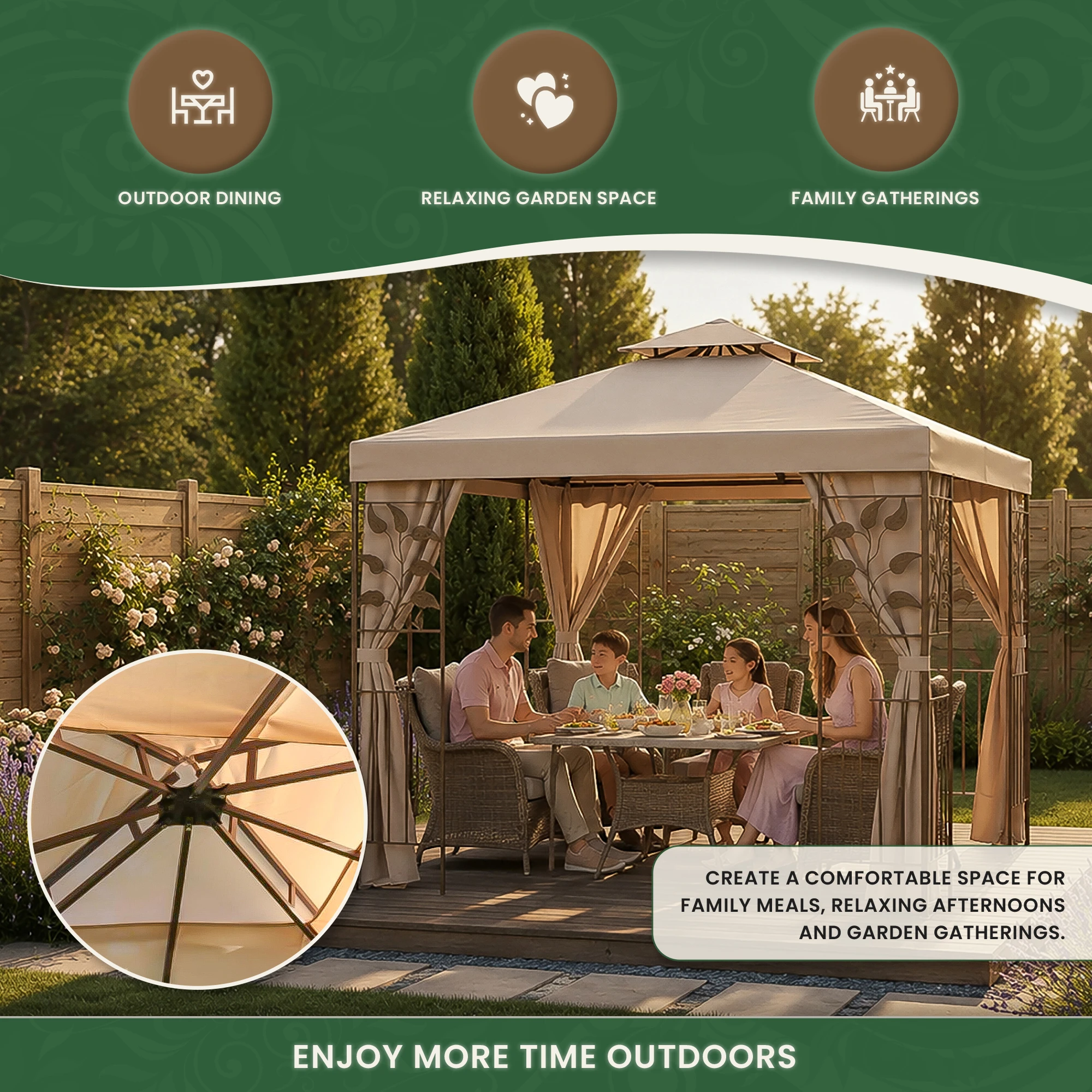 2.5m Square Garden Gazebo with Four Curtains