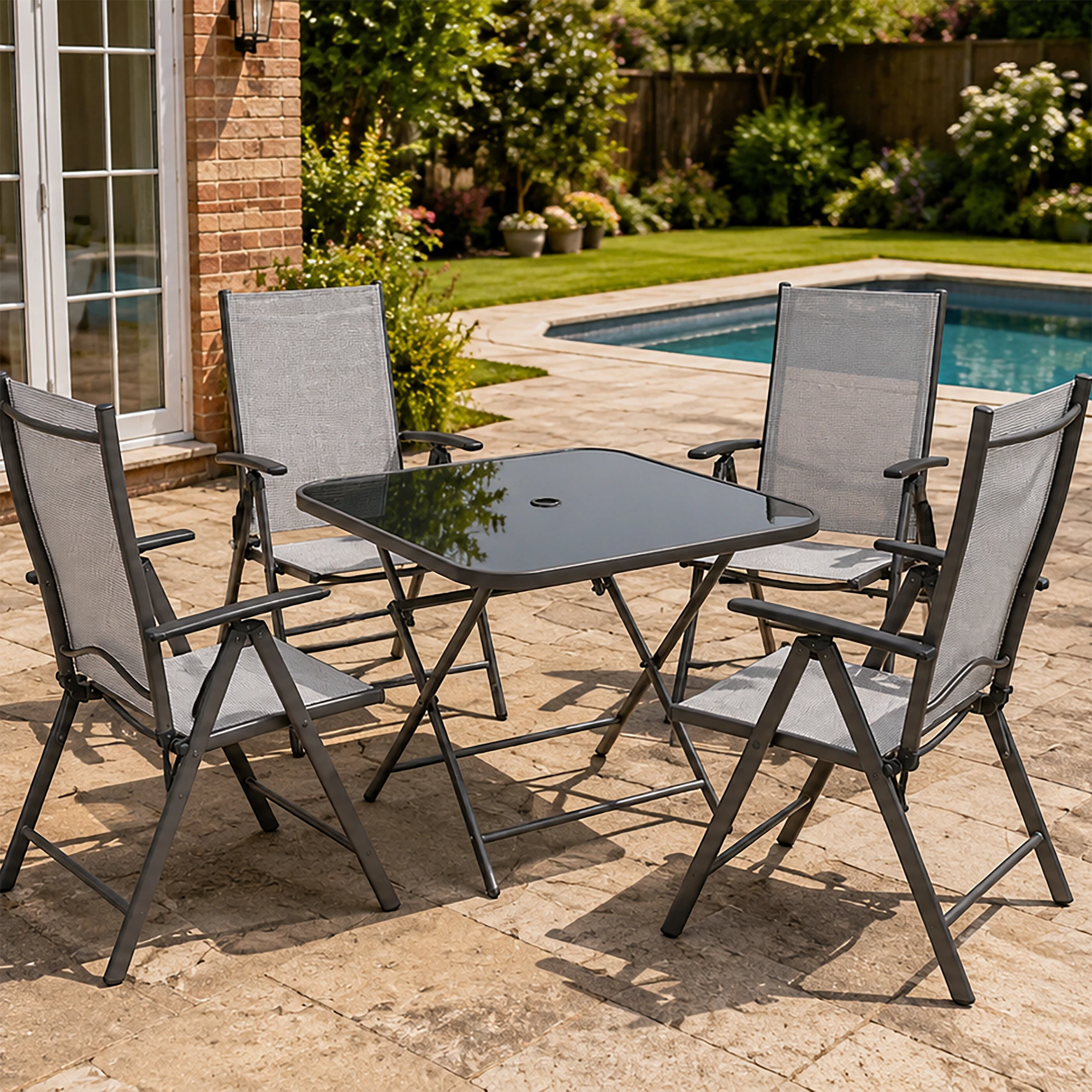 Henley 4 Seater Garden Dining Set - 4 Folding Chairs