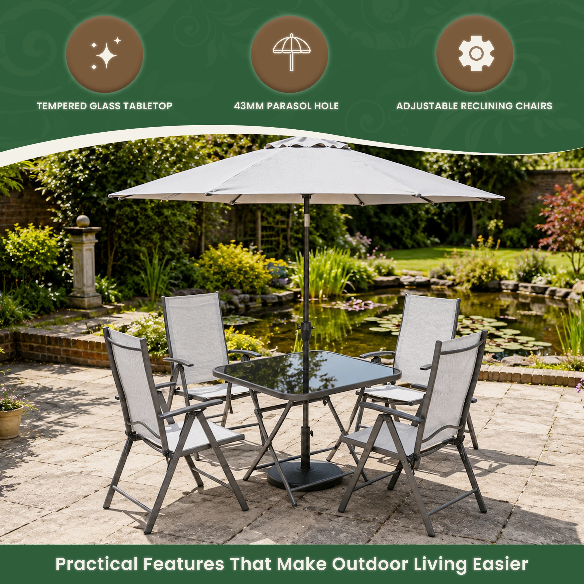 Henley 4 Seater Garden Dining Set - 4 Folding Chairs