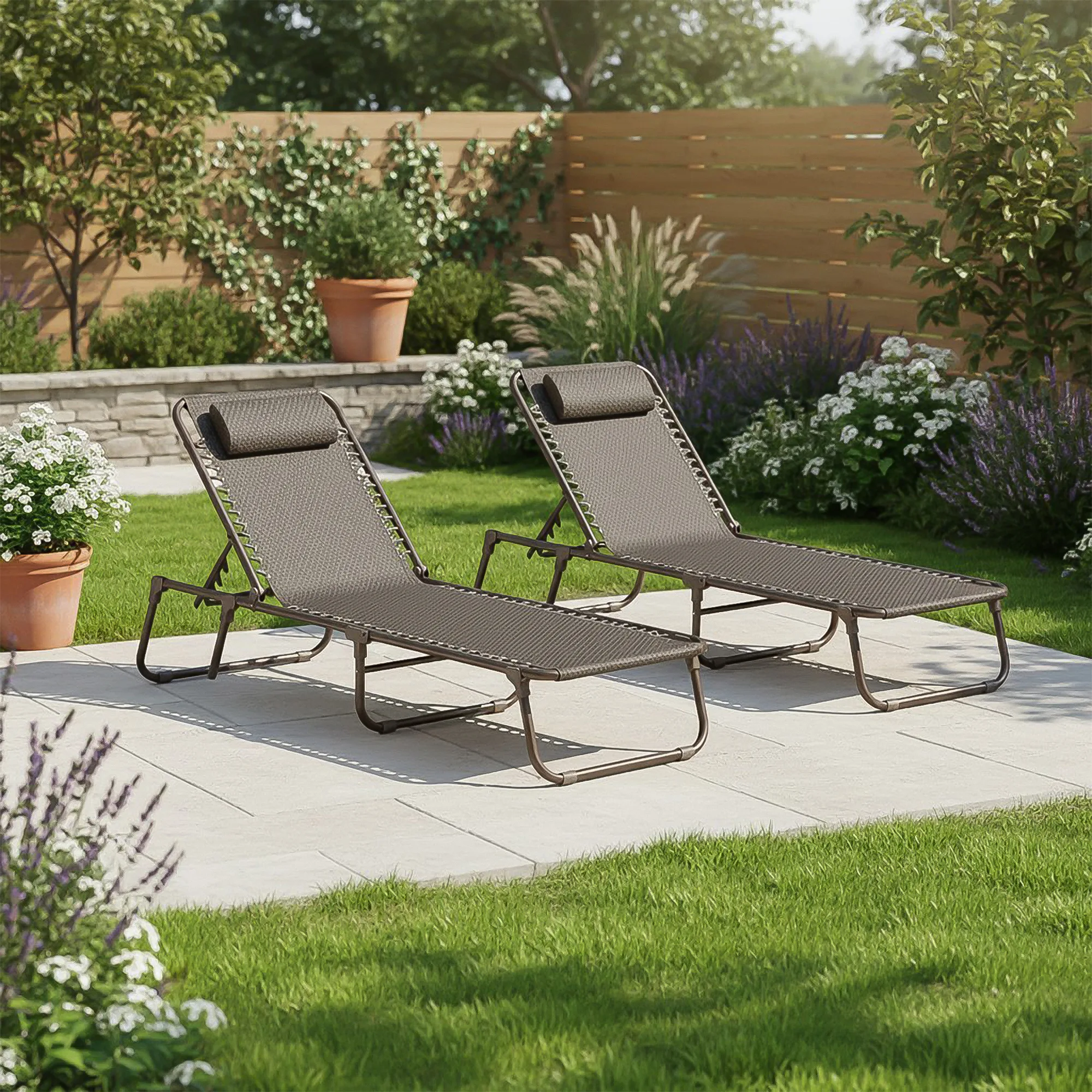 Padded Garden Sun Lounger Brown (Set of 2)