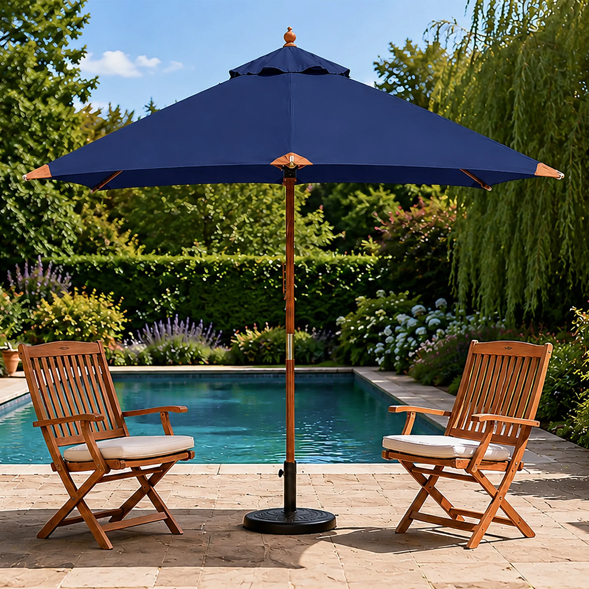 Premium Hardwood Parasol 2M Blue
