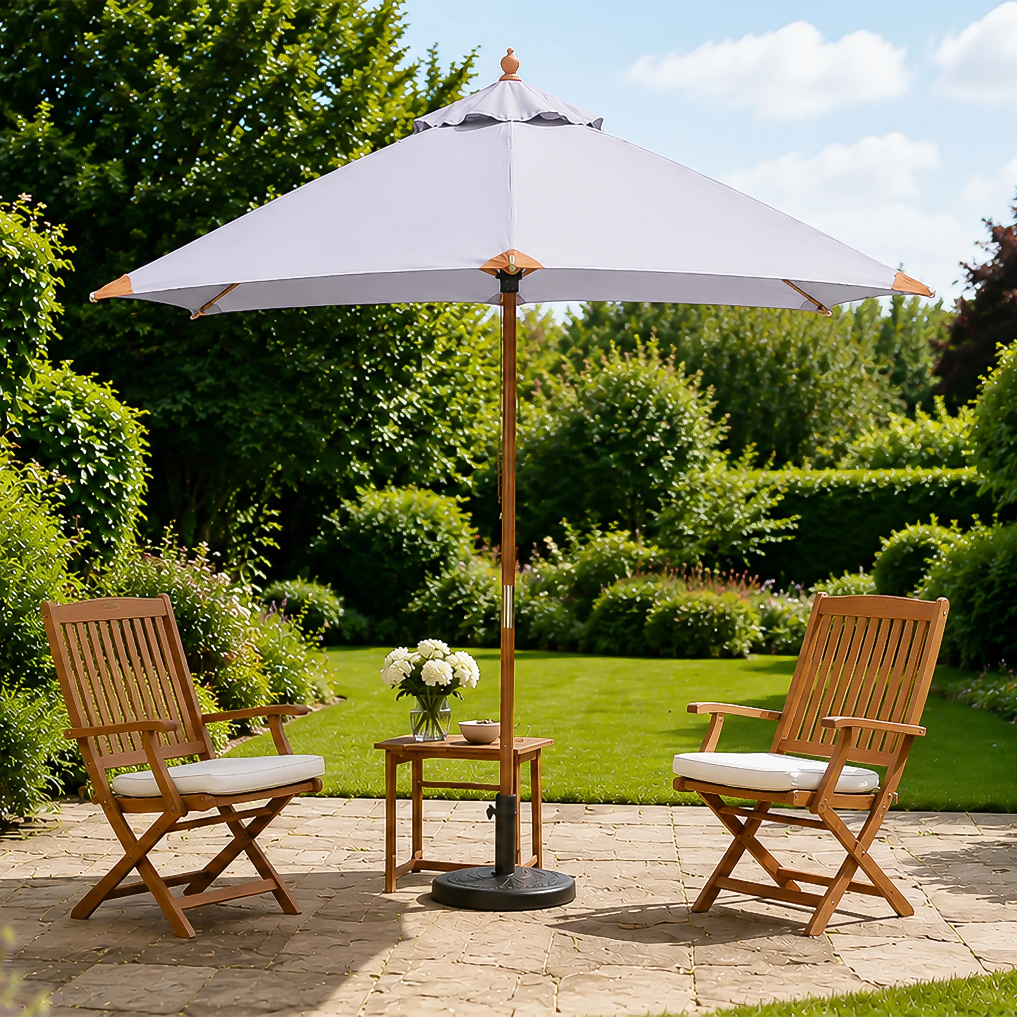 Premium Hardwood Parasol 2M Light Grey