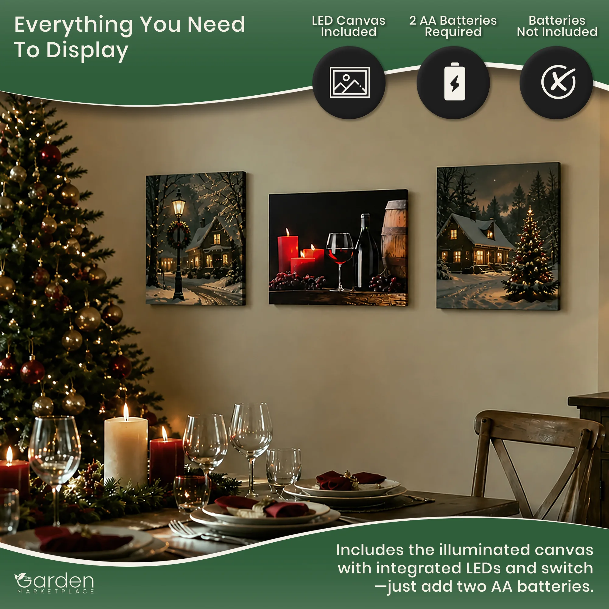 Barrel, Wine & Candles Christmas LED Canvas Print