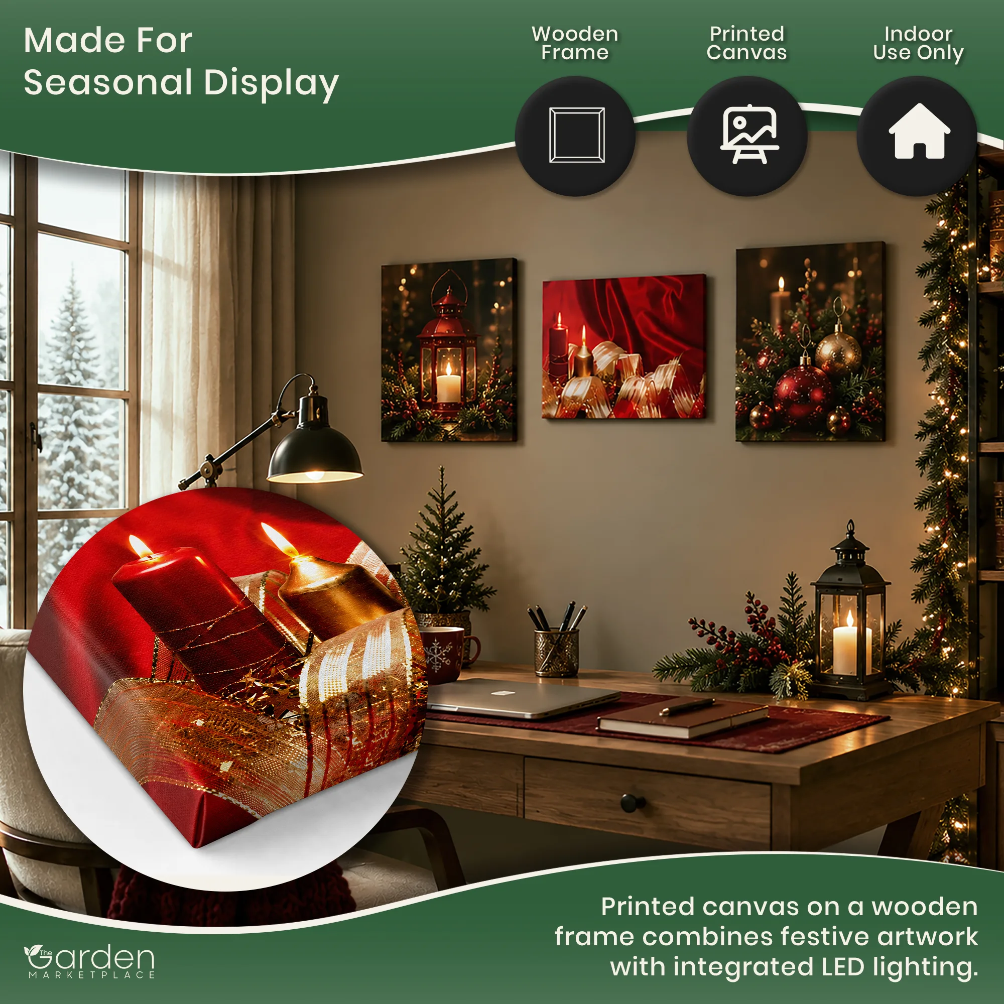 Christmas Ribbon & Candles LED Canvas Print